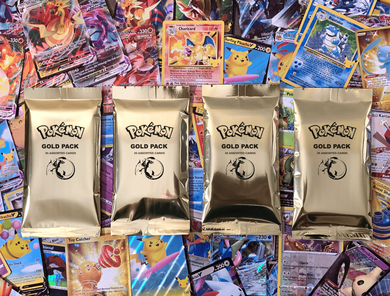 Pokémon Gold Pack 25 Cards (8 Holo + 1 Ultra Rare) - Image 3